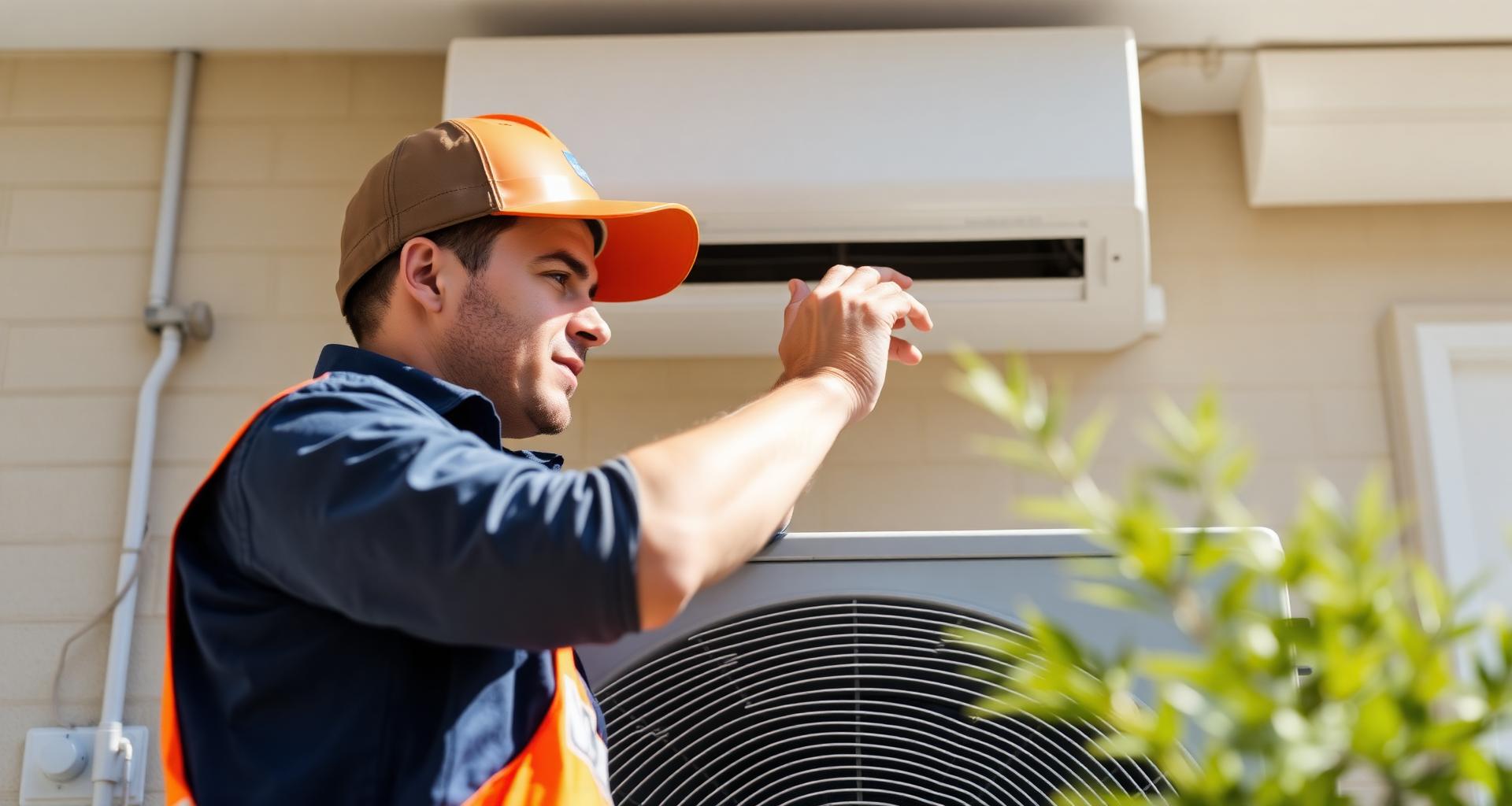 HVAC technician servicing a heating and cooling unit